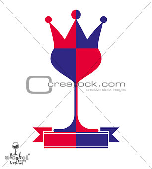 Royal decorative symbol with monarch crown and curved ribbon, ar