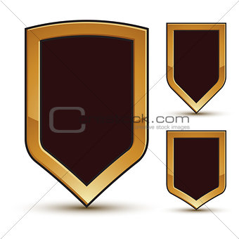 Geometric vector glamorous shield shape elements with golden out