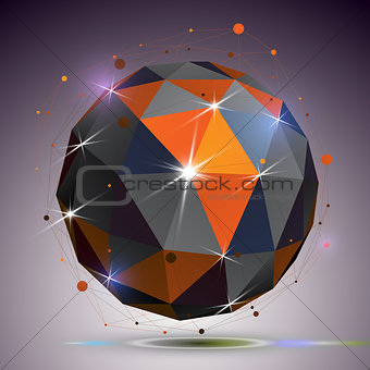 Technology spherical polished object with lines mesh. 3d colorfu