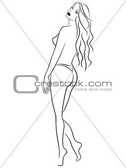 Abstract female in bikini half turn back