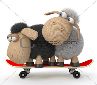 3d sheep on a skateboard