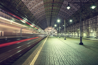 High speed train departs from the station.