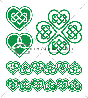 Irish, Scottish Celtic green heart vector pattern