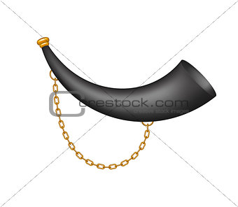 Hunting horn in black design with golden chain