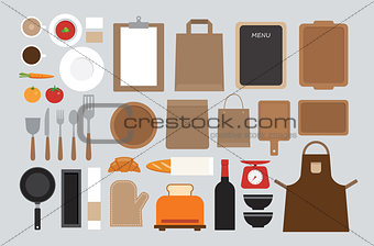 set of mock up kitchen tool flat design