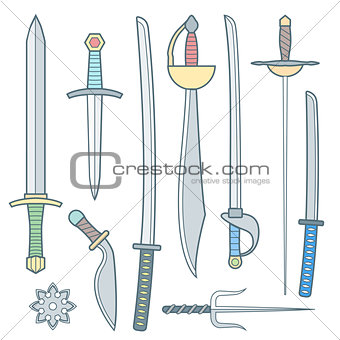 vector cold weapons colored outline set
