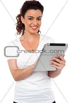 Pretty woman using tablet device