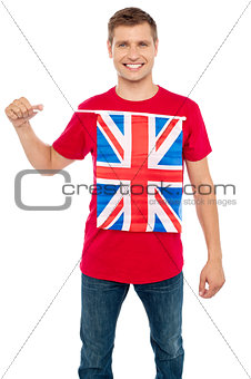Cool guy with idea of UK flag on t-shirt