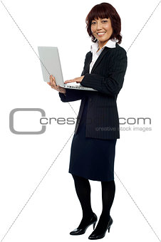 Lets get back to work. Woman with laptop