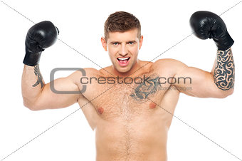Attractive young boxer posing strongly