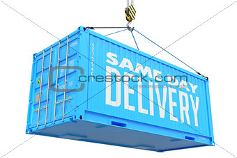 Same Day Delivery - Blue Hanging Cargo Container.