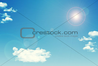 Shot from ground. Background of clouds, sun 