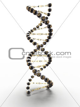 Spiral of DNA with the symbols of the dollar and the euro, with metal glossy surface