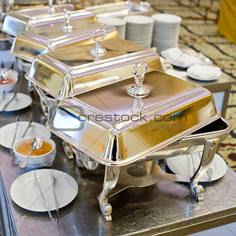 Buffet heated trays ready for service