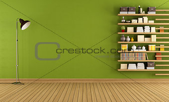 Green room with bookcase