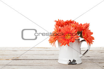 Orange gerbera flowers in pitcher