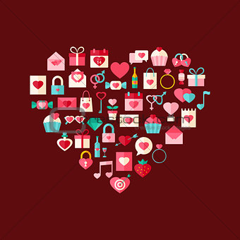 Heart shaped valentine day flat style icons
