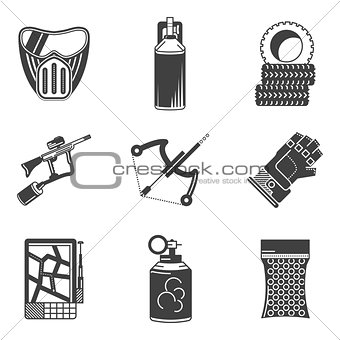 Black icons vector collection for paintball