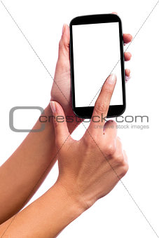 Hand touching the screen of a smartphone