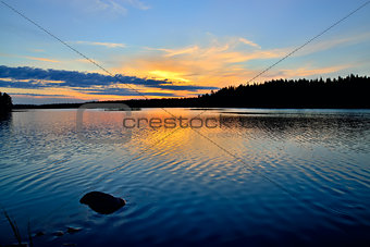 Charm of Karelian sunset. Lake Engozero, Russia