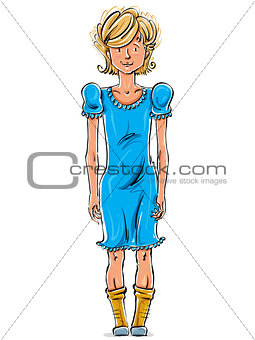 Vector full-length drawing of a friendly Caucasian blond teenage