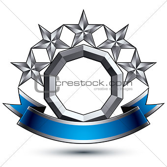 3d vector classic royal symbol, sophisticated silver round emble