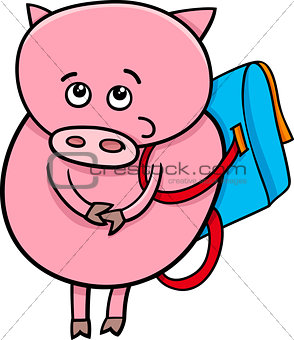 piglet with satchel cartoon illustration