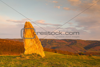 Menhir on the hill at sunset in Morinka village