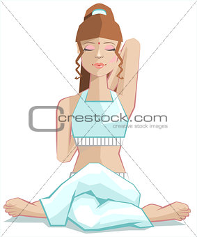 Girl sitting in yoga pose gomukhasana. Cows head posture