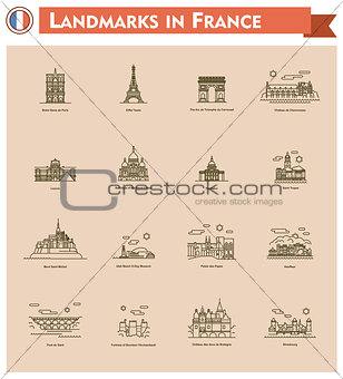 France landmarks icon set