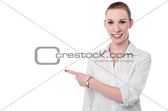 Corporate lady pointing at something