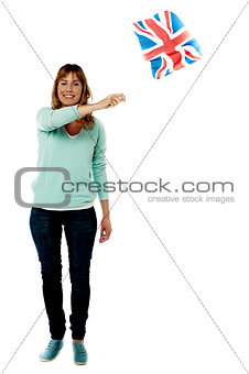 Lady UK supporter waving national flag
