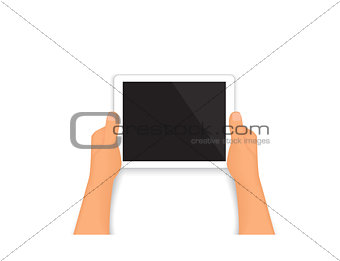 Human hands hold a tablet pc