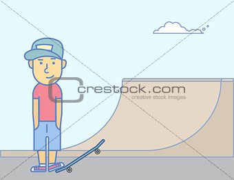 Young smiling guy with skateboard