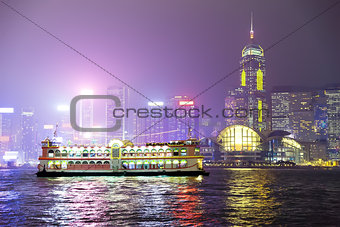 Pleasure boat on the night of Hong Kong. 