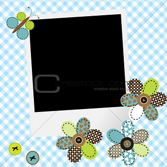 Scrapbook baby boy design with photo frame and patcwork flowers