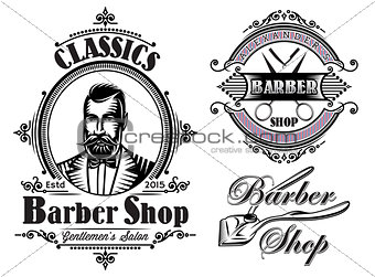 set of emblems on a theme barber shop