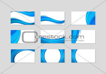 Set of Business Card with abstract blue waves