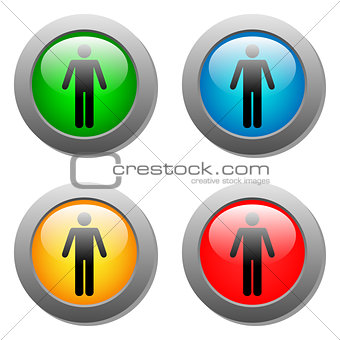 Standing human icon set on glass buttons