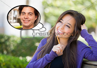 Pensive Woman with Handsome Young Man Thought Bubble