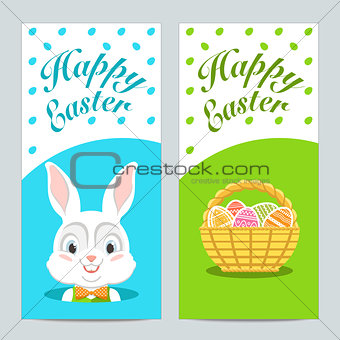 Brochures with Happy Easter with Easter bunny. Vector.