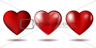 Set of Red heart icon isolated on white.