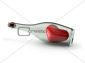 Heart in bottle isolated on white background