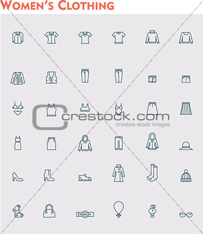Linear women clothes icon set