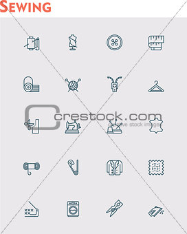 Linear sewing  icon set