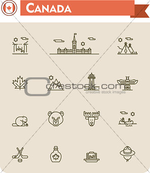 Canada travel icon set