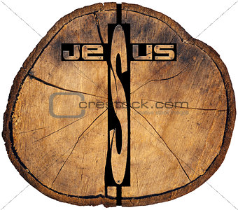Jesus wooden Cross on Tree Trunk