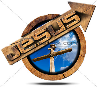 Jesus Wooden Sign with Arrow and Cross