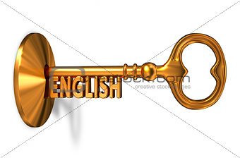 English - Golden Key is Inserted into the Keyhole.