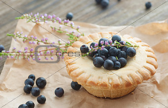 Cake basket with blueberries,selective focus